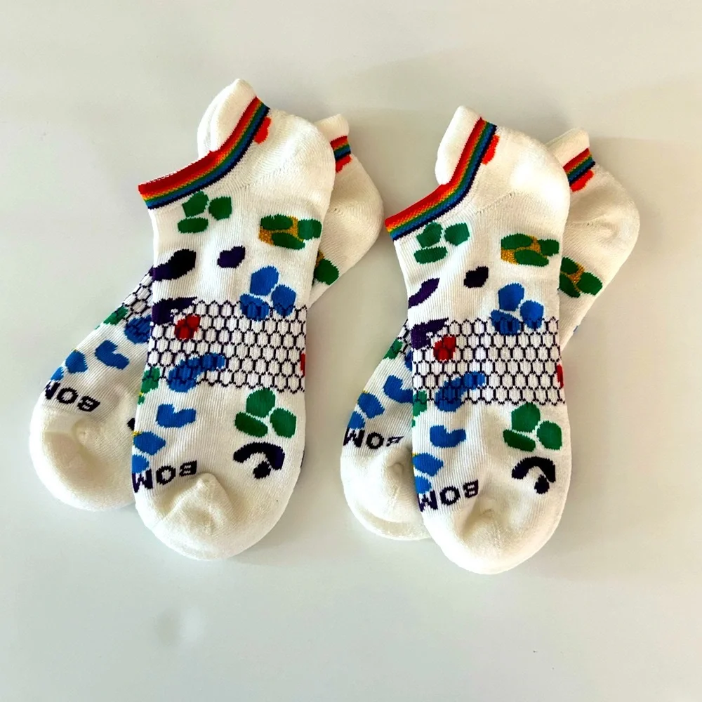 Bombas New 2 pair Pride Ankle Socks Large White Metallic & Multicolored Unisex